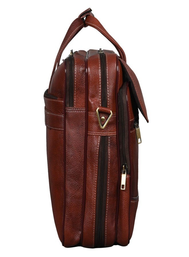 BRAND LEATHER Genuine Leather 16 inch Laptop Messenger Bag with 360 Days Warranty (Brown) - Image 3