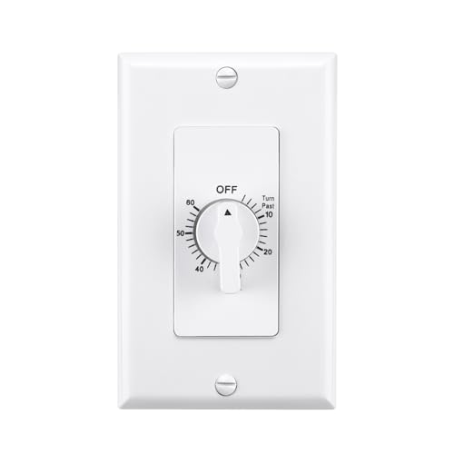 BN-LINK Heavy Duty 60-Minute in-Wall Spring Wound Countdown Timer Switch for Lights, Mechanical Switch Timer for Bathroom Exhaust Fan, No Neutral Wire Required, 2 Wall Plate(White and Silver Metallic) - Image 1