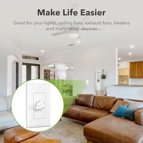 BN-LINK Heavy Duty 60-Minute in-Wall Spring Wound Countdown Timer Switch for Lights, Mechanical Switch Timer for Bathroom Exhaust Fan, No Neutral Wire Required, 2 Wall Plate(White and Silver Metallic) - Image 3