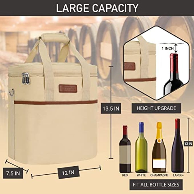OPUX 6 Bottle Carrier Tote | Insulated Padded Cooler Bag for Travel, Picnic, BYOB | Portable Leakproof Wine Tote for Dinner, Party, Christmas, Gift for Women, Men (Cream Beige) - Image 3