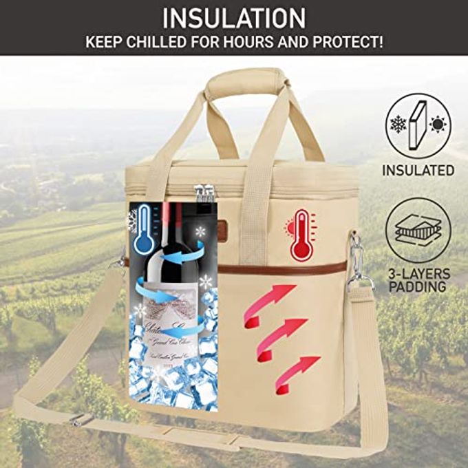 OPUX 6 Bottle Carrier Tote | Insulated Padded Cooler Bag for Travel, Picnic, BYOB | Portable Leakproof Wine Tote for Dinner, Party, Christmas, Gift for Women, Men (Cream Beige) - Image 5