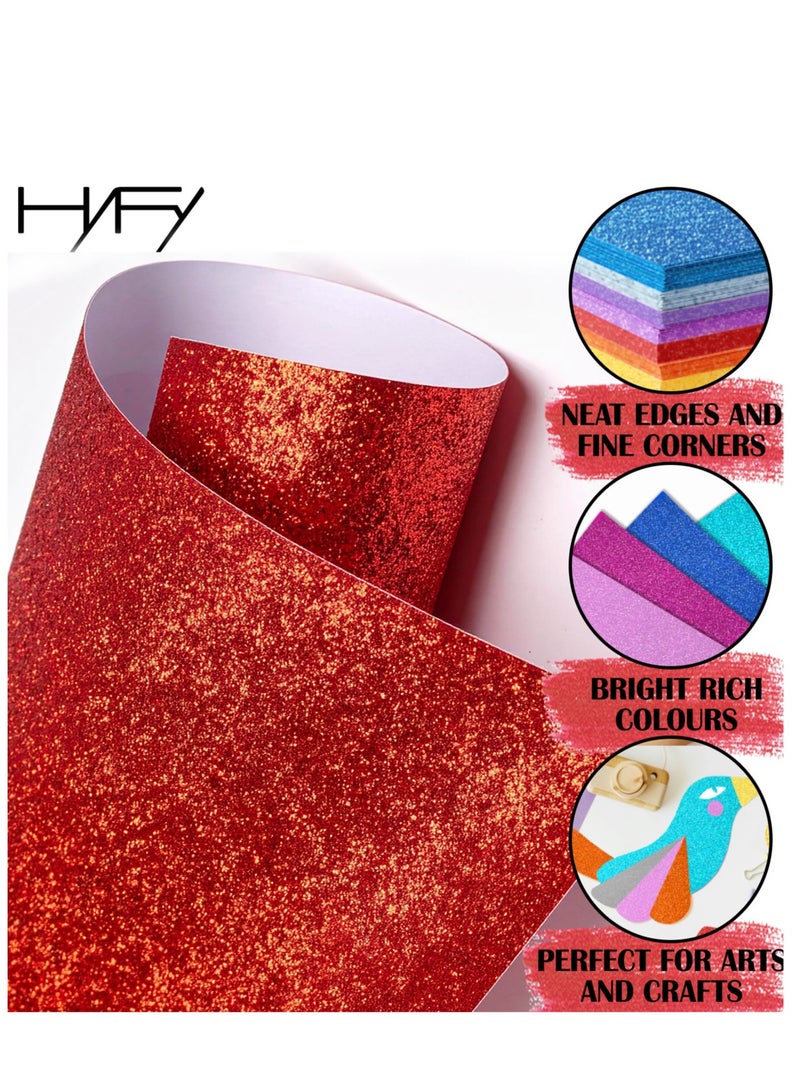 HYFY 50 Glitter Sheets A4 Colored Glitter Cardstock 250 GSM Thick Color Glitter Paper for Printing, Arts, Crafts, Scrapbooking, DIY - 10 Colors Construction Paper - Image 3