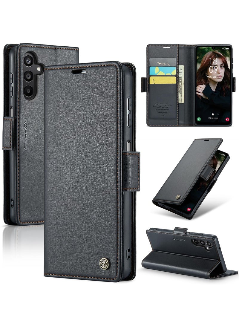 CaseMe Phone Case Luxury PU Leather Design Anti Fingerprint 023 Flip Cover Card Slot Holder Cover For Samsung Galaxy A15 (Black) - Image 1