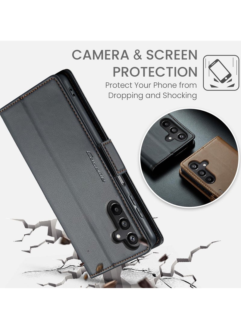 CaseMe Phone Case Luxury PU Leather Design Anti Fingerprint 023 Flip Cover Card Slot Holder Cover For Samsung Galaxy A15 (Black) - Image 2