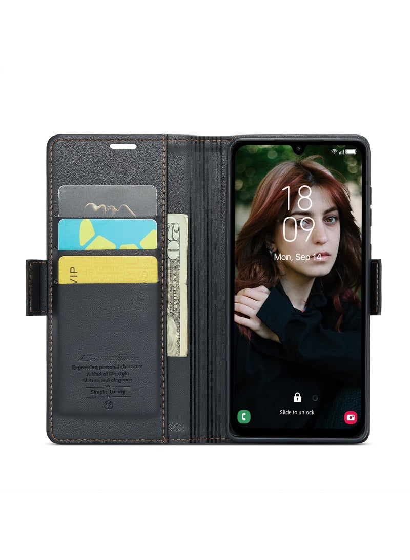 CaseMe Phone Case Luxury PU Leather Design Anti Fingerprint 023 Flip Cover Card Slot Holder Cover For Samsung Galaxy A15 (Black) - Image 3