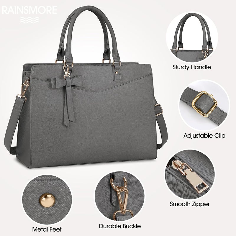 RAINSMORE حقيبة كمبيوتر محمول للنساء مقاس 15.6 بوصة، حقيبة توت من الجلد PU المقاوم للماء، حقيبة عمل مكتبية، حقيبة كمبيوتر محمول - Image 4