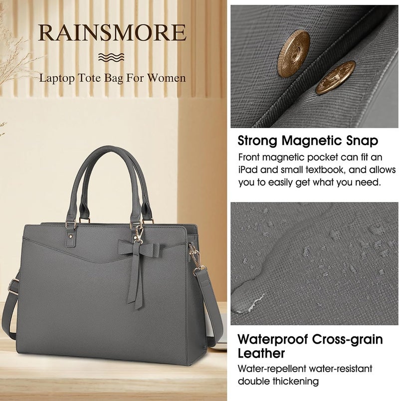 RAINSMORE حقيبة كمبيوتر محمول للنساء مقاس 15.6 بوصة، حقيبة توت من الجلد PU المقاوم للماء، حقيبة عمل مكتبية، حقيبة كمبيوتر محمول - Image 3