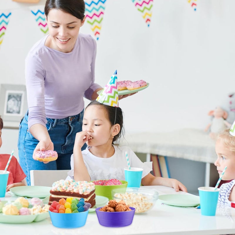 Ysglory 24 Packs Kid Plastic Bowls 10 oz Reusable Cereal Snack Bowls Microwave Dishwasher Safe Colorful Salad Dessert Soup Bowl Set 6 Colors - Image 2