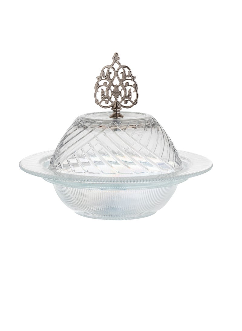 هيك تمرية زجاج مع غطاء بتصميم عصري قطر 17.5سم - Image 1