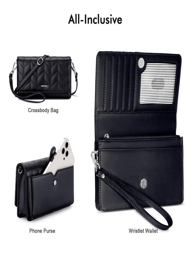 nuoku Crossbody Bag for Women Cellphone Little Purse with Credit Card Slots Lightweight Leather Wristlet Wallet, M Size Black - Image 4