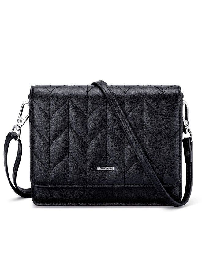 nuoku Crossbody Bag for Women Cellphone Little Purse with Credit Card Slots Lightweight Leather Wristlet Wallet, M Size Black - Image 1
