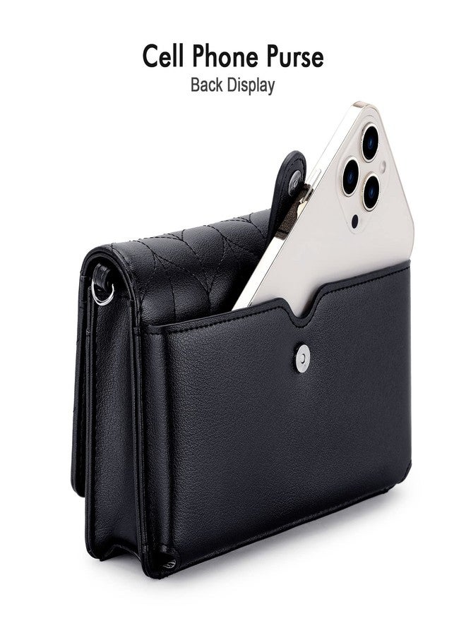 nuoku Crossbody Bag for Women Cellphone Little Purse with Credit Card Slots Lightweight Leather Wristlet Wallet, M Size Black - Image 5