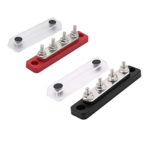 Gloaso ​​Gloaso 100A Common Bus Bar Power Distribution Block Copper 12V-48V DC Marine Busbars with 4x3/16 Battery Terminals 100 A Mini Buss Bar for Car RV Solar | Flame Retardant Base | Black&Red 2 Pack - Image 1