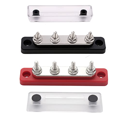 Gloaso ​​Gloaso 100A Common Bus Bar Power Distribution Block Copper 12V-48V DC Marine Busbars with 4x3/16 Battery Terminals 100 A Mini Buss Bar for Car RV Solar | Flame Retardant Base | Black&Red 2 Pack - Image 5