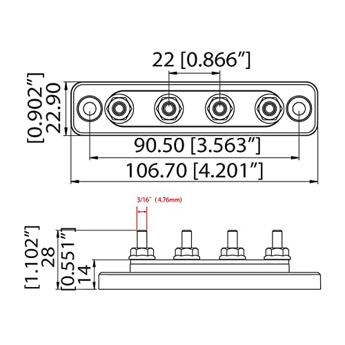 Gloaso ​​Gloaso 100A Common Bus Bar Power Distribution Block Copper 12V-48V DC Marine Busbars with 4x3/16 Battery Terminals 100 A Mini Buss Bar for Car RV Solar | Flame Retardant Base | Black&Red 2 Pack - Image 2