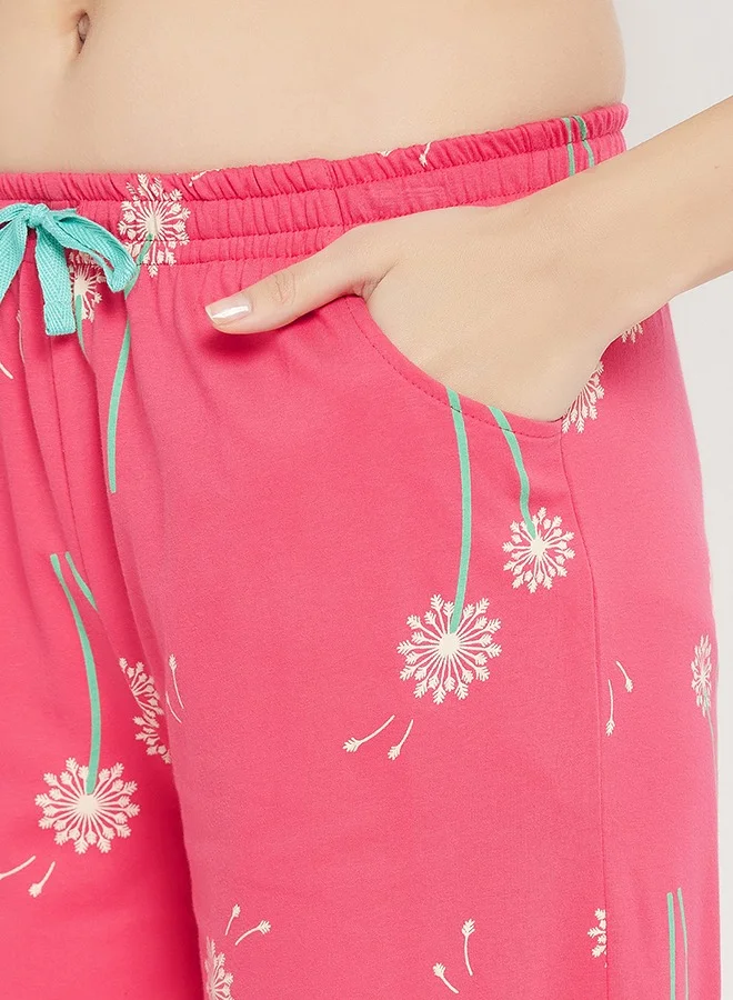 Clovia Clovia Print Me Pretty Top & Pyjama Set in Peach Colour - 100% Cotton