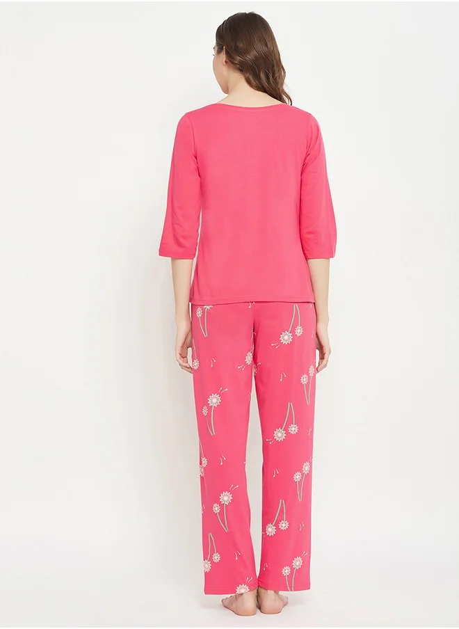 Clovia Clovia Print Me Pretty Top & Pyjama Set in Peach Colour - 100% Cotton