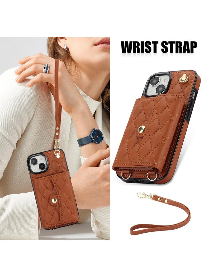 اس-توب جراب هاتف iPhone 15 Crossbody Rhombic Horizontal Wallet Leather - Image 2