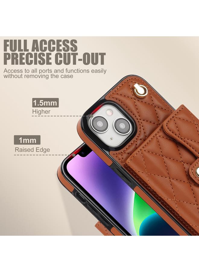 اس-توب جراب هاتف iPhone 15 Crossbody Rhombic Horizontal Wallet Leather - Image 4