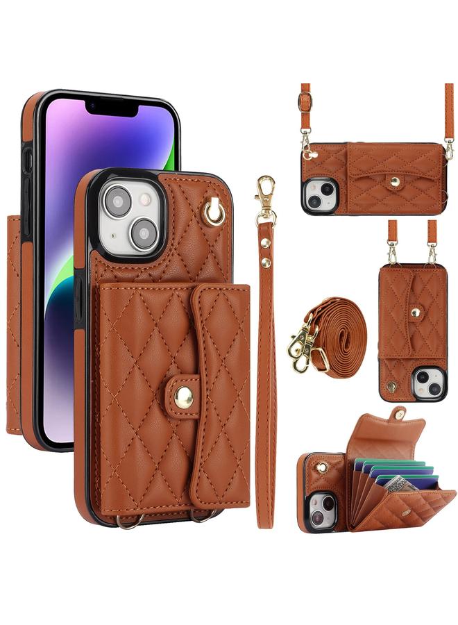 اس-توب جراب هاتف iPhone 15 Crossbody Rhombic Horizontal Wallet Leather - Image 1