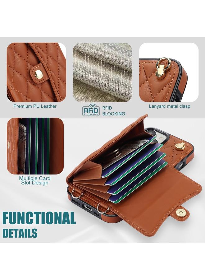اس-توب جراب هاتف iPhone 15 Crossbody Rhombic Horizontal Wallet Leather - Image 5