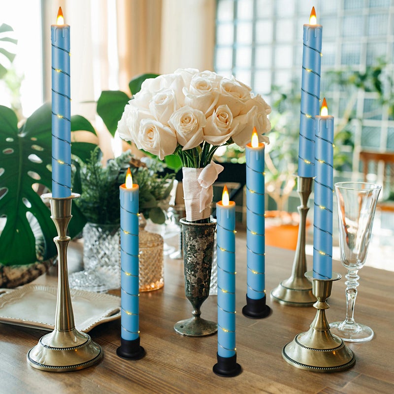 Da by 3 Pcs Flickering Flameless Battery Operated Taper Candle-Window Candles with Remote and Time-LED 3D Dynamic Flame-9.6 Inches for Wedding, Party,Home Decoration-Blue - Image 5