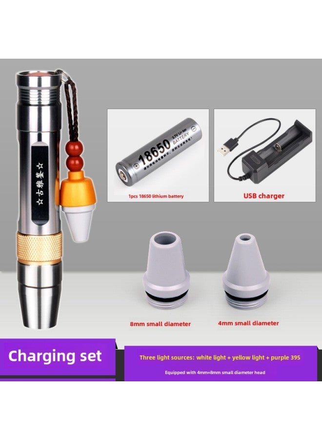 Three-light-source Handheld Flashlight High-brightness Identification Lamp Ultraviolet Light For Jadeite Gemstones Beeswax-Color:Three Light Source 395 ]  - Image 1