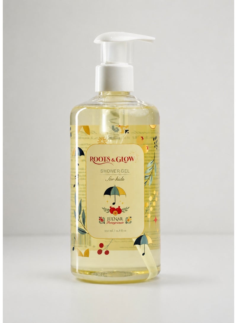 Roots & Glow Kids Body Wash – 350ml Pomegranate Gentle Shower Gel for Children – Nourishing Sulfate Free Formula – Safe for Sensitive Skin – Daily Use Pump Dispenser – Roots & Glow - Image 1
