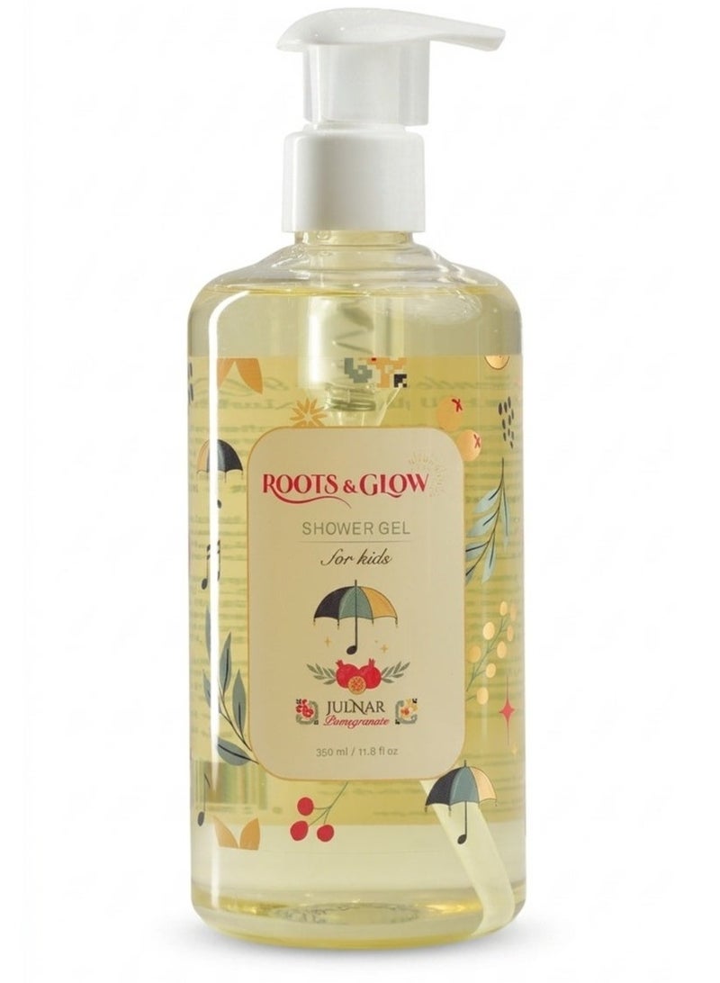 Roots & Glow Kids Body Wash – 350ml Pomegranate Gentle Shower Gel for Children – Nourishing Paraben-Free Formula – Safe for Sensitive Skin – Daily Use Pump Dispenser – Roots & Glow - Image 1