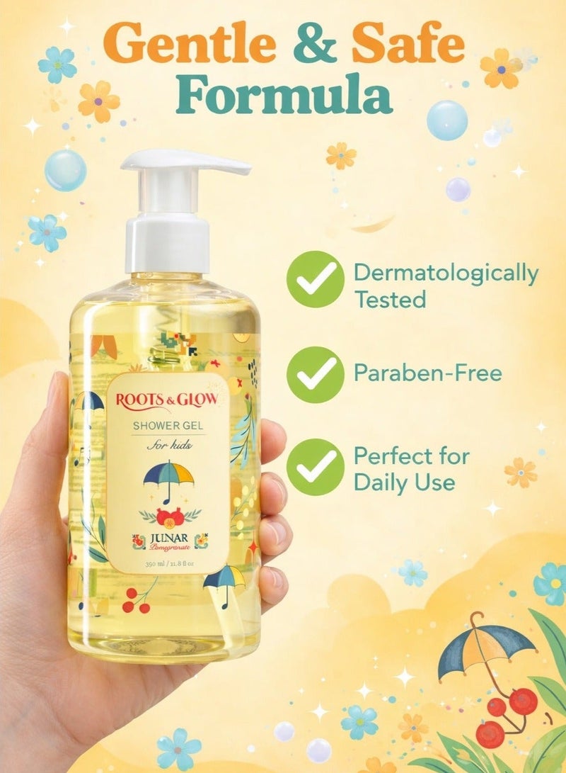 Roots & Glow Kids Body Wash – 350ml Pomegranate Gentle Shower Gel for Children – Nourishing Paraben-Free Formula – Safe for Sensitive Skin – Daily Use Pump Dispenser – Roots & Glow - Image 3