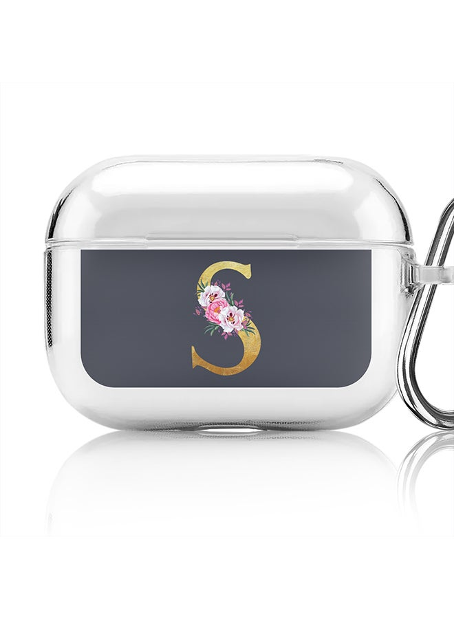 Stylizedd Classic Clear printed Case for Apple Airpods Pro Soft TPU Gel Thin Transparent Flexible Cover - Custom Monogram Initial Letter Floral Pattern Alphabet - S (Grey ) - Image 1