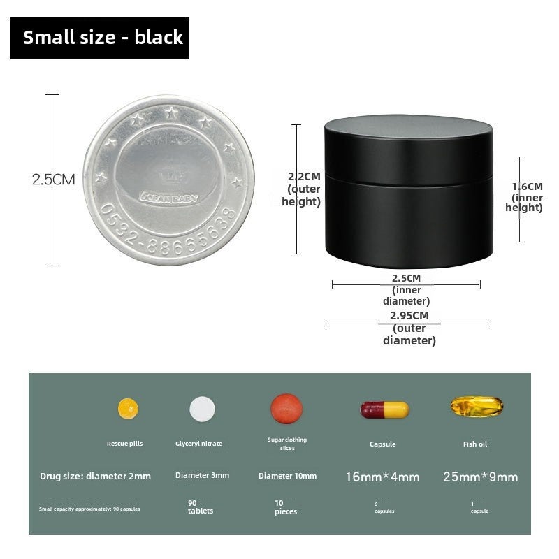 Creative mini aluminum alloy small medicine box portable preparation waterproof seal moisture-proof storage box travel tea cans(Black) - Image 1