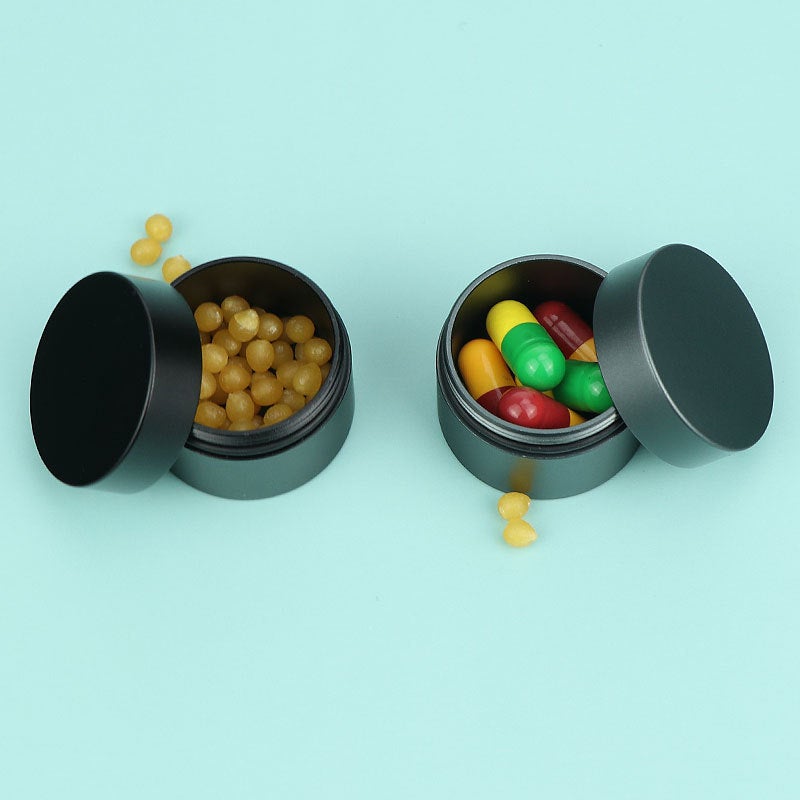 Creative mini aluminum alloy small medicine box portable preparation waterproof seal moisture-proof storage box travel tea cans(Black) - Image 4