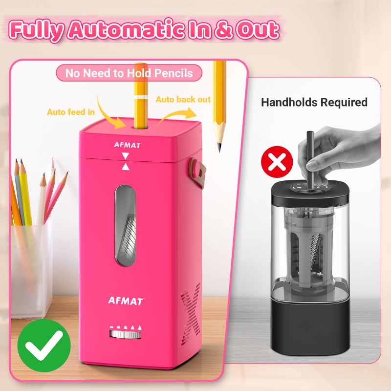 AFMAT Electric Pencil Sharpener, Fully Automatic Pencil Sharpener, Auto in & Out, Rechargeable Hands-Free Sharpeners for Jumbo & Colored Pencils (6.5-12mm), Portable for Home/Classroom/Office PSC6 - Image 2