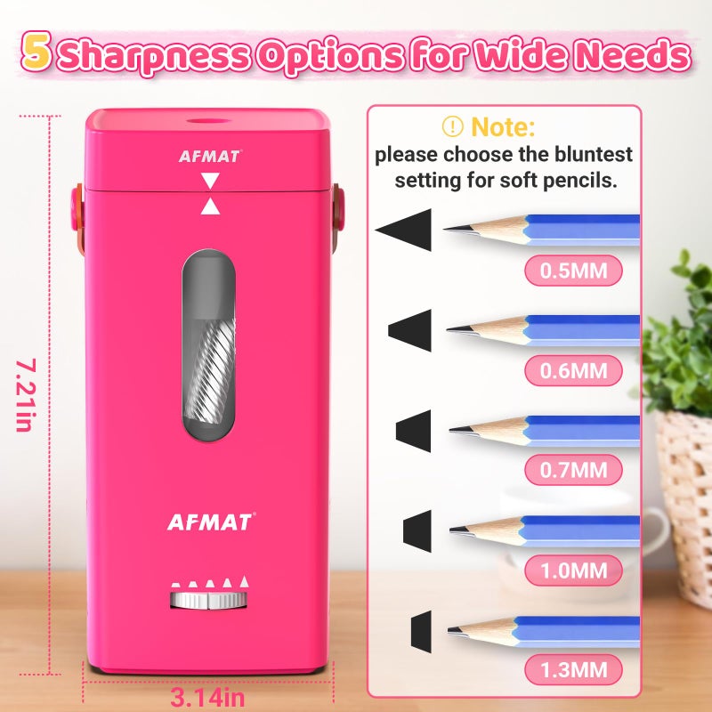 AFMAT Electric Pencil Sharpener, Fully Automatic Pencil Sharpener, Auto in & Out, Rechargeable Hands-Free Sharpeners for Jumbo & Colored Pencils (6.5-12mm), Portable for Home/Classroom/Office PSC6 - Image 3