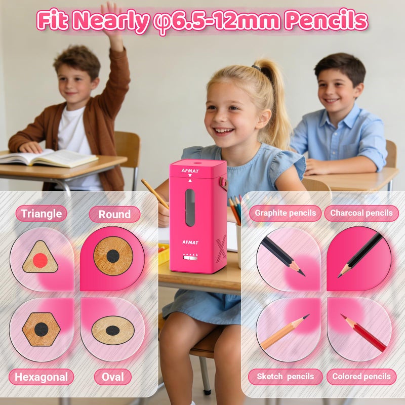 AFMAT Electric Pencil Sharpener, Fully Automatic Pencil Sharpener, Auto in & Out, Rechargeable Hands-Free Sharpeners for Jumbo & Colored Pencils (6.5-12mm), Portable for Home/Classroom/Office PSC6 - Image 4