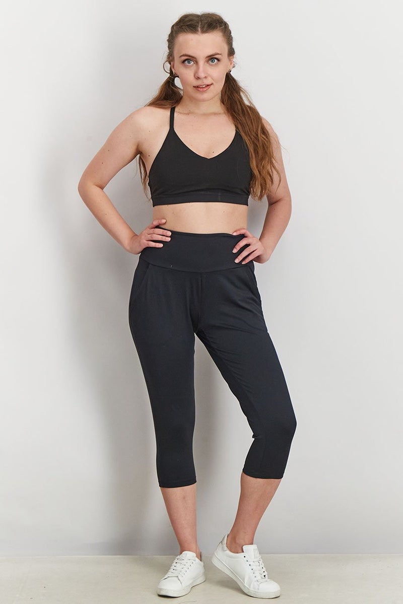 Inerzia Women 2 Piece Plain Pull On Leggings Set, Black - Image 4