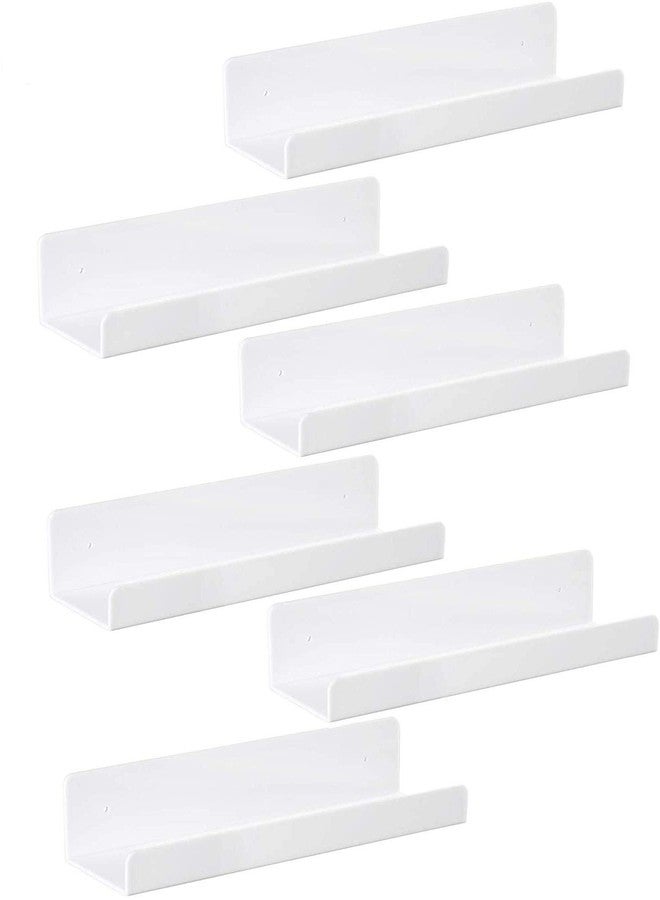 IEEK 6 PCS White Acrylic Floating Shelves Display Ledge,Wall Mounted Nursery Kids Bookshelf,15 Inch Bathroom Wall Shelf and Storage Rack,5mm Thick U Shelf - Image 1