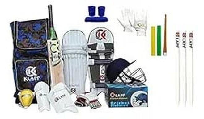 Duffel Complete Cricket kit with Sppoflly Stump, Base and bails (‎Boy's Set of 5 NO (Ideal for 10-12 Year))