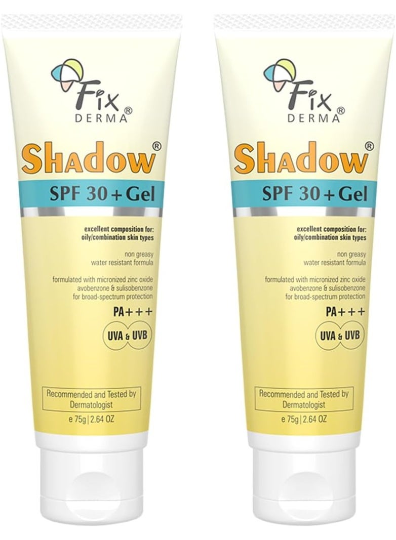 FIXDERMA Shadow Sunscreen Gel SPF 30+ PA+++ | Sunscreen for Oily Skin | Sunscreen SPF 30 | Sunscreen for Body and Face | UVA/UVB Protection | Sunscreen for Women and Men - 75g (Pack of 2) - Image 1