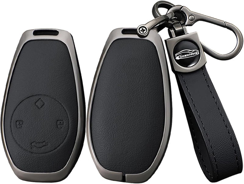 حافظة مفاتيح السيارة من ، تناسب طرازات Leapmotor T03 S01 C11 C01، مصنوعة من سبيكة الزنك والجلد، تحمي مفتاح التحكم عن بعد، لونها أسود. - Image 1