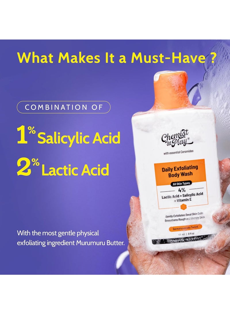 كيميست_أت_بلاي كيميست أت بلاي غسول مقشر للجسم 473 مل | 4% (حمض الساليسيليك وفيتامين E وحمض اللاكتيك) | خالٍ من البارابين وSLS | جل استحمام مقشر لطيف | يزيل السمرة | يمنع جفاف البشرة وخشونتها وتكتلاتها | للرجال والنساء - Image 3