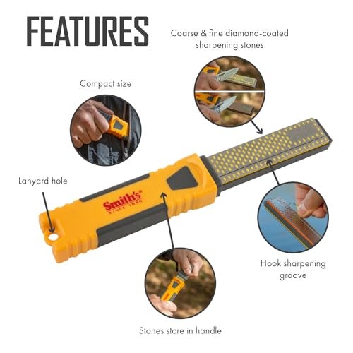 Smith's DCS4 4” Diamond Combination Sharpener - Double Sided Stone - Outdoor Field Knife Sharpener - Fish Hook & Pointed Tools Micro Sharpener - Lightweight, Compact, Handheld - Image 3