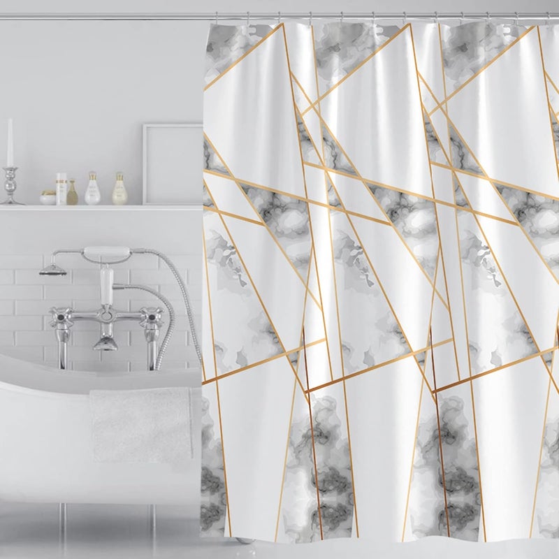 DEARART Bath Gold Border Marble Shower Curtain Liner for Bathroom, 180cm(L)*150cm(W) Fabric Shower Curtain Set with Grommet and Hooks, 100% Waterproof Easy Care Machine Washable - Image 1