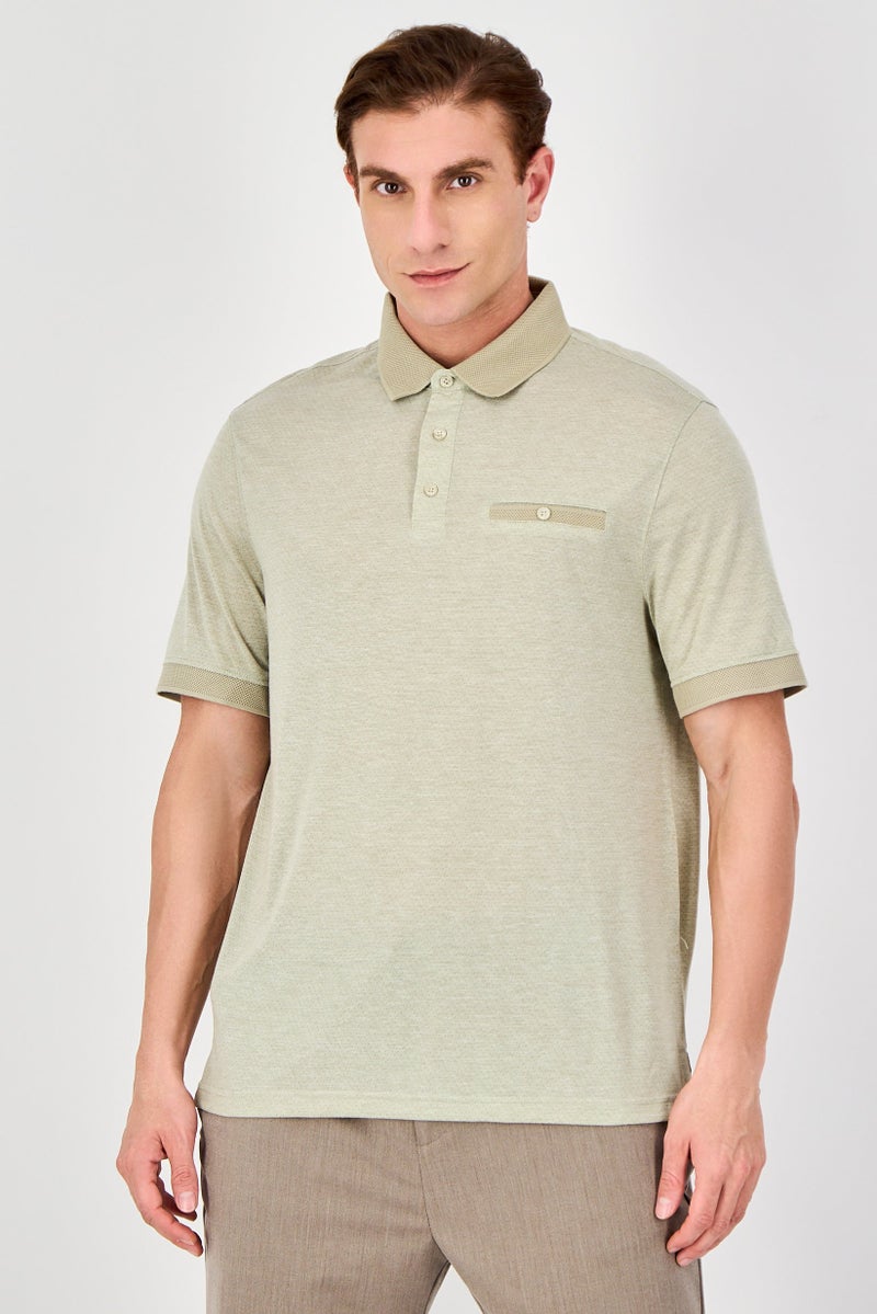 Thomas Sterling Men Regular Fit Short Sleeve Allover Print Polo Shirt, Light Olive - Image 1