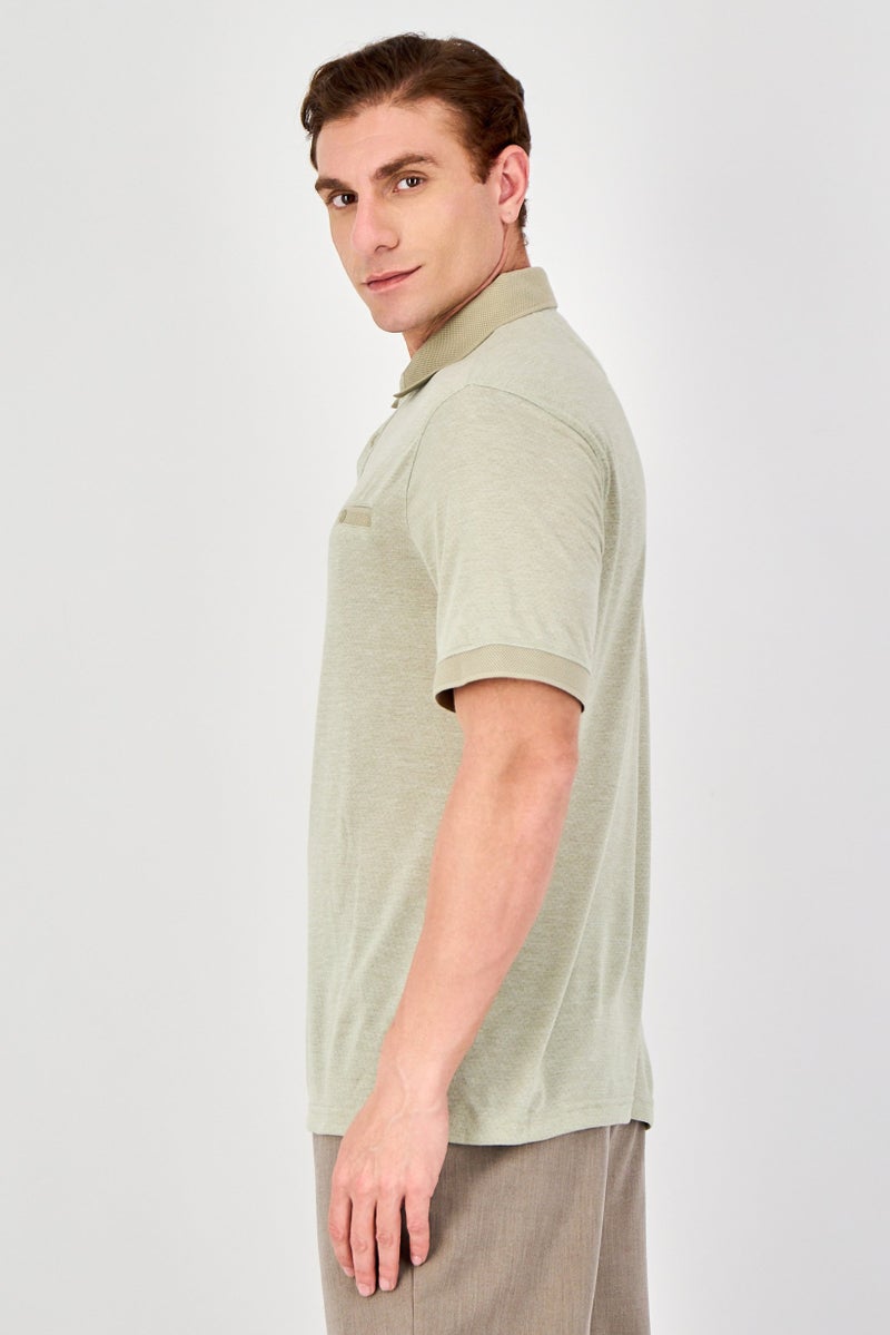 Thomas Sterling Men Regular Fit Short Sleeve Allover Print Polo Shirt, Light Olive - Image 2