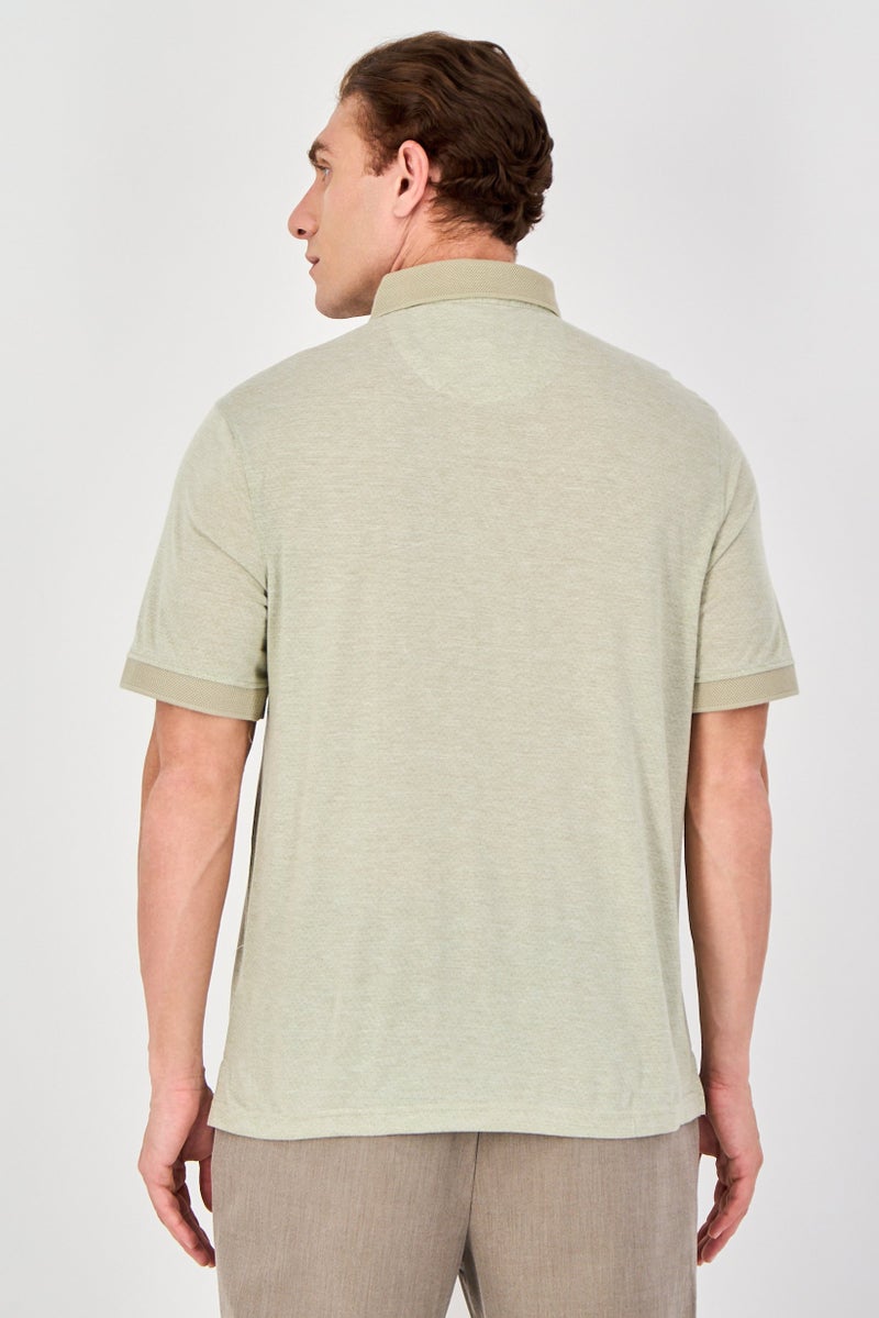 Thomas Sterling Men Regular Fit Short Sleeve Allover Print Polo Shirt, Light Olive - Image 3