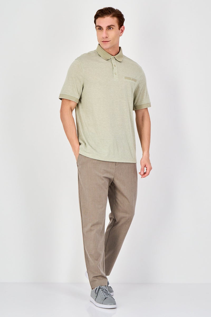 Thomas Sterling Men Regular Fit Short Sleeve Allover Print Polo Shirt, Light Olive - Image 4