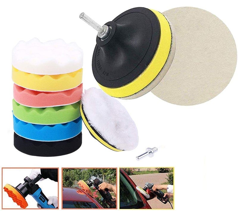 DIY Crafts CT-DIY-HI-52466 3"/4"/6"/7"inch 76/100/152/180mm 6 Pcs Car Buffing Polishing Waxing Sponge + Felt Pad Kits Drill Adapter Cleaning - Image 2