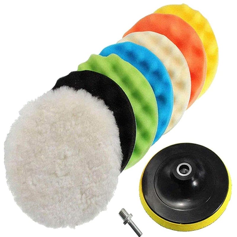 DIY Crafts CT-DIY-HI-52466 3"/4"/6"/7"inch 76/100/152/180mm 6 Pcs Car Buffing Polishing Waxing Sponge + Felt Pad Kits Drill Adapter Cleaning - Image 1